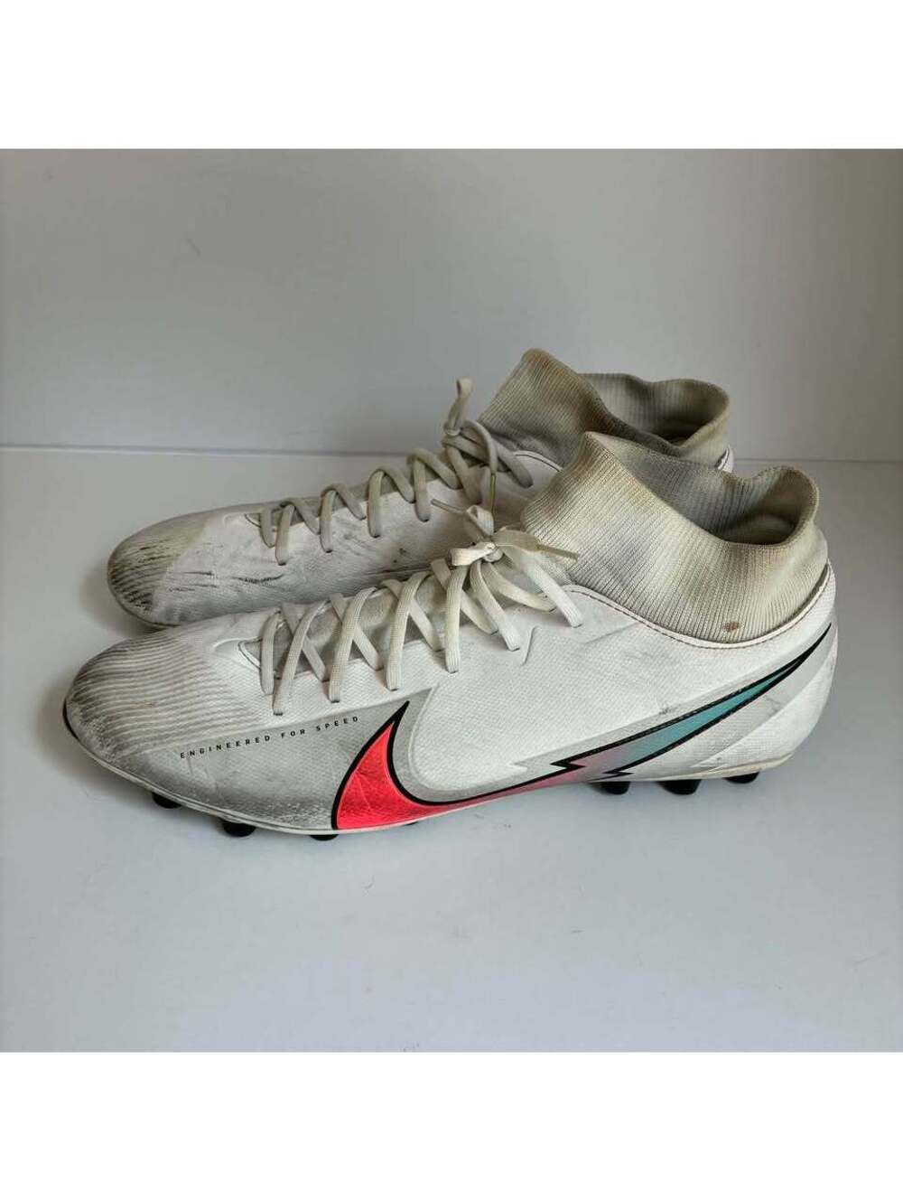 Nike Mercurial Superfly 7 Academy Soccer Cleats White Crimson Jade Men’s 12.5